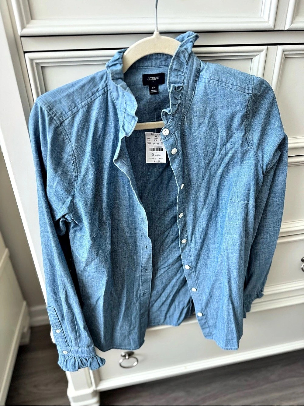 J.Crew Chambray Ruffle Button-Up Top Blue XS